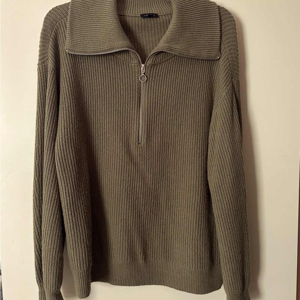 Talbots Olive 1/4 Zip, Large Collar Sweater